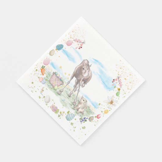 Oster Seviette mit Pferde und Hasen Illustration Serviette (Ecke)