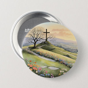 Oster-Sonnenaufgangs-Kunstillustration Button