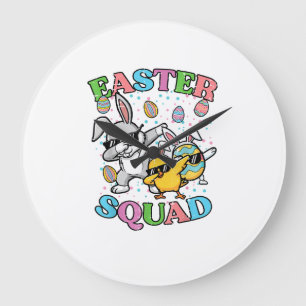Oster-Squad-Hase-Ei-Küken-Dab-Crew-Matching-Männer Große Wanduhr