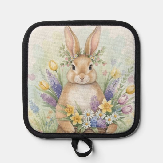 Oster süßer Hase Blumen Topflappen (Vorderseite)