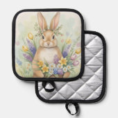 Oster süßer Hase Blumen Topflappen (Vorderseite/Rückseite)