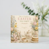 Oster-Teeparty, Vintage-Blumenfeier Einladung (Stehend Vorderseite)