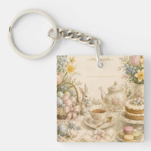 Oster-Teeparty, Vintage-Blumenfeier Schlüsselanhänger