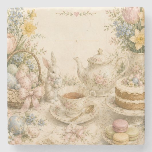 Oster-Teeparty, Vintage-Blumenfeier Steinuntersetzer (Vorderseite)