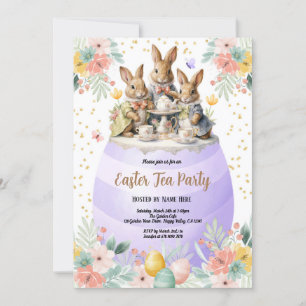 Oster-Teeparty-Watercolor-Hase Lila Pastell Einladung