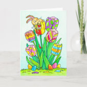 Oster-Tulpen mit Hase-Gruß  Karte (Vorderseite)