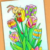 Oster-Tulpen mit Hase-Gruß  Karte