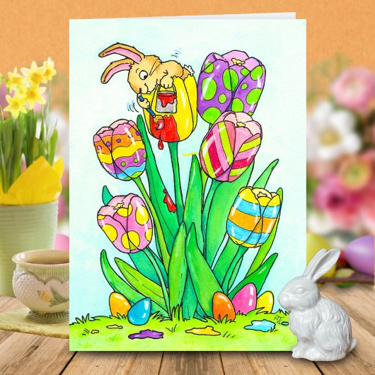 Oster-Tulpen mit Hase-Gruß  Karte