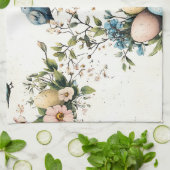 Oster-Vögel & Pastell-Eier Aquarell-Blumen Geschirrtuch (Gefaltet)