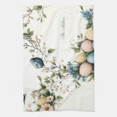 Oster-Vögel & Pastell-Eier Aquarell-Blumen Geschirrtuch (Vertikal)