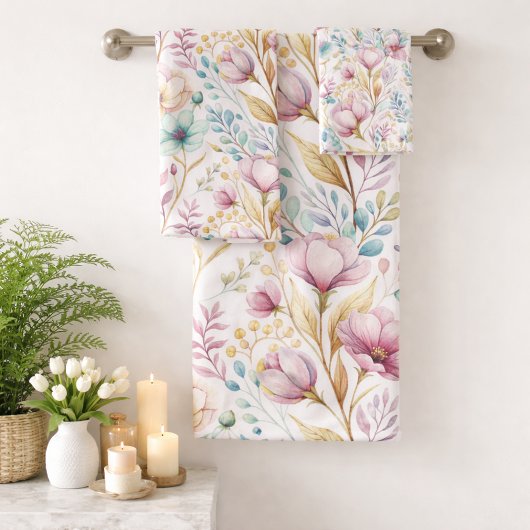 Oster-Wasserfarben-Blumenmuster Badhandtuch Set