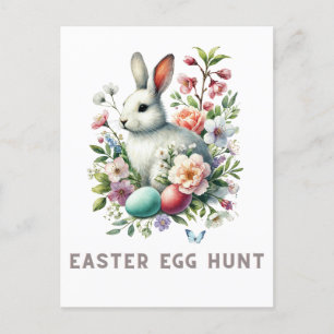 Oster-Watercolor-Hase & Blumen Postkarte