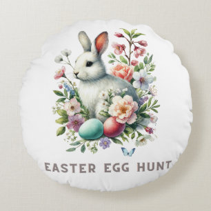Oster-Watercolor-Hase & Blumen Rundes Kissen
