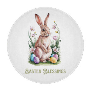 Oster-Watercolor-Hase & Blumen Schneidebrett