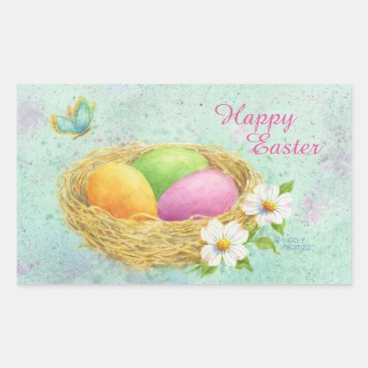 Osteraufkleber gefärbte Eier im Nest Rechteckiger Aufkleber (Vorderseite)