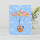 Osterballonkörbe mit bunten Eiern Einladung (Stehend Vorderseite)