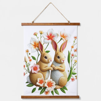 Osterband Cottontails und Chinoiserie Wandteppich Mit Holzrahmen