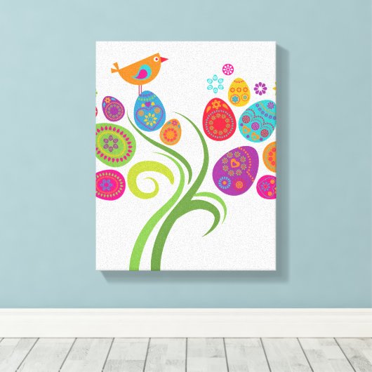 Osterbaum mit farbigen Eiern und Blume Leinwanddruck (Insitu (Holzboden))