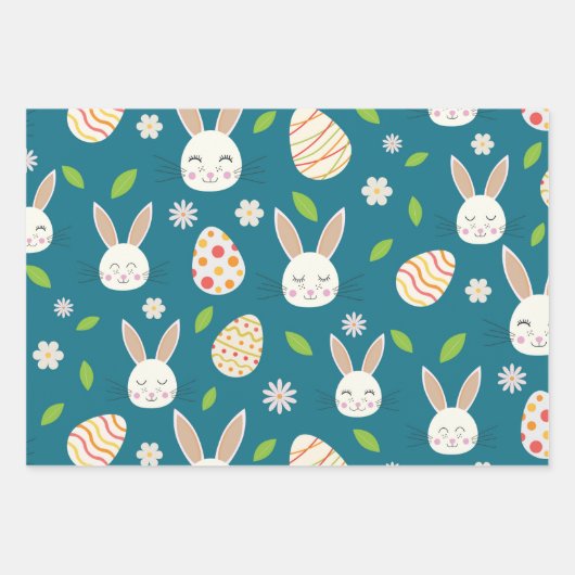 Osterbäume mit Eiern und Blume auf Blue Geschenkpapier Set (Vorderseite 3)