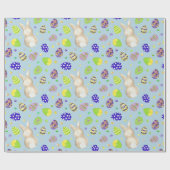 Osterbäume und farbenfrohe Eier Blau Geschenkpapier (Flach)