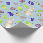 Osterbäume und farbenfrohe Eier Blau Geschenkpapier (Ecke)