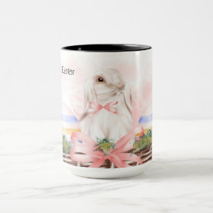 Osterbecher mit weißem Hasen im Korb Tasse