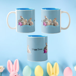 Osterbecher Zwei Hasen & Ostereier Zweifarbige Tasse