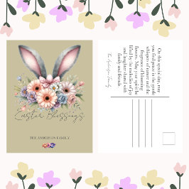 Osterbeige Floral Bunny Rabbit Ohren Familienname Feiertagspostkarte