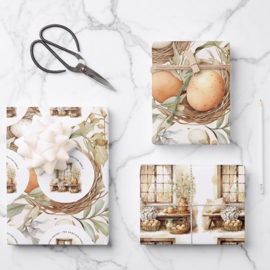 Osterbeige Vintager Familienname Geschenkpapier Set (Vorderseite)