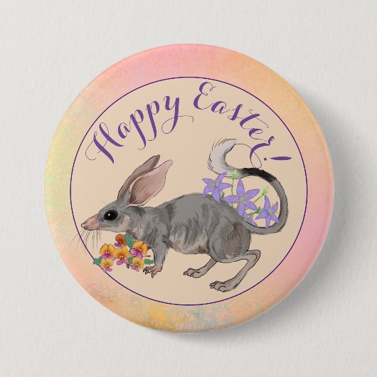 Osterbilby und australische Blume Frohe Ostern abe Button (Vorderseite)