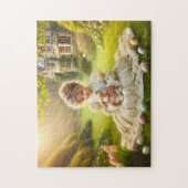 Osterbild eines viktorianischen kleinen Mädchens m Puzzle (Vertikal)