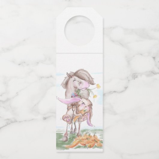 Osterbild mit Pferd und Osterhasen Flaschenanhänger (Rückseite)