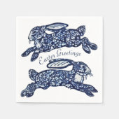 Osterblau-weiße orientalische Kaninchen Bunny Delf Serviette (Vorderseite)