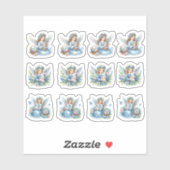 Osterblaue Engel und Kaninchen Aufkleber (Blatt)