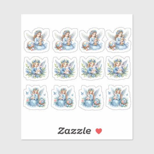 Osterblaue Engel und Kaninchen Aufkleber (Blatt)