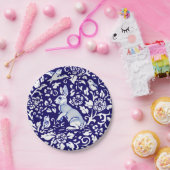 Osterblaues Weißes Kaninchen Stehend Bunny Delft Pappteller (Party)