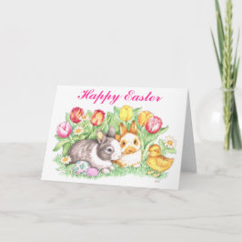 Osterbliche Bunnien, Entenbein und Tulipen Feiertagskarte