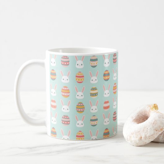 Osterbliche Bunnies und Eierpastel Kaffeetasse (Mit Donut)