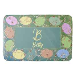 Osterbliche, graue Pasteleier und Rose Badematte