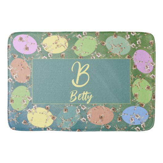 Osterbliche, graue Pasteleier und Rose Badematte (Vorderseite)