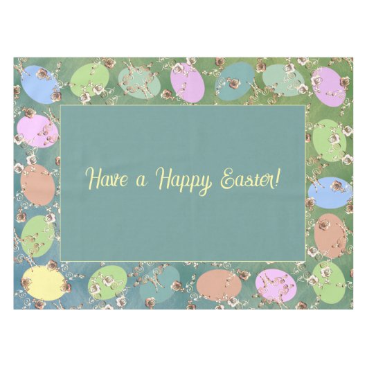 Osterbliche, graue Pasteleier und Rose Tischdecke (Vorderseite (Horizontal))