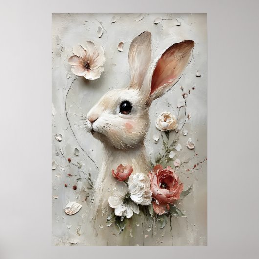 Osterblumen-Hasen-Druck, Frühling-Hase Poster (Vorne)