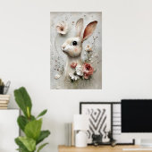 Osterblumen-Hasen-Druck, Frühling-Hase Poster (Heimbüro)