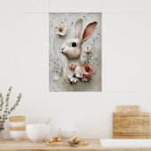Osterblumen-Hasen-Druck, Frühling-Hase Poster (Küche)