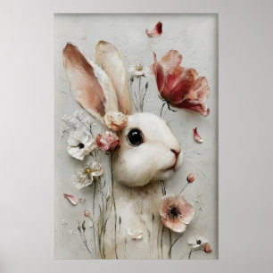 Osterblumen-Hasen-Druck, Frühling-Hase Poster