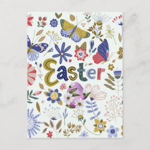 Osterblumen und Schmetterlinge Natur   Postkarte