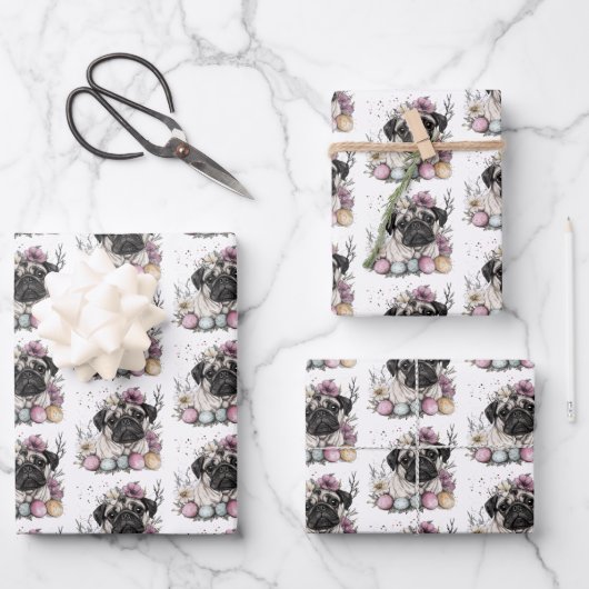 Osterblüte im Mops Geschenkpapier Set (Vorderseite)