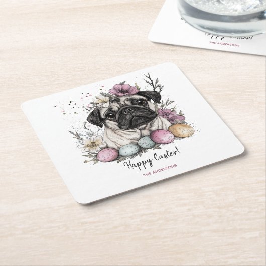 Osterblüte im Mops Rechteckiger Pappuntersetzer (angewinkelt)