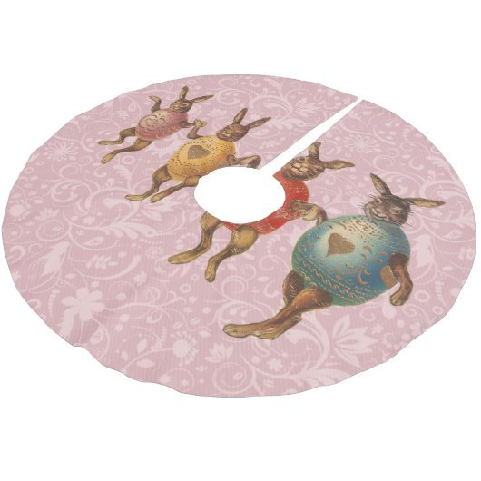 Osterblüte tanzende Eier Polyester Weihnachtsbaumdecke (Schrägansicht)