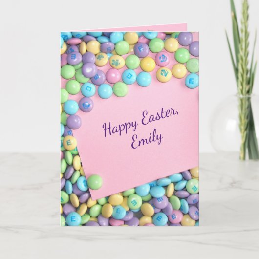 OsterBonbons auf rosa Papier Weihnachtskarte Feiertagskarte (Vorderseite)
